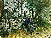 Carl Larsson ung man i park oil painting